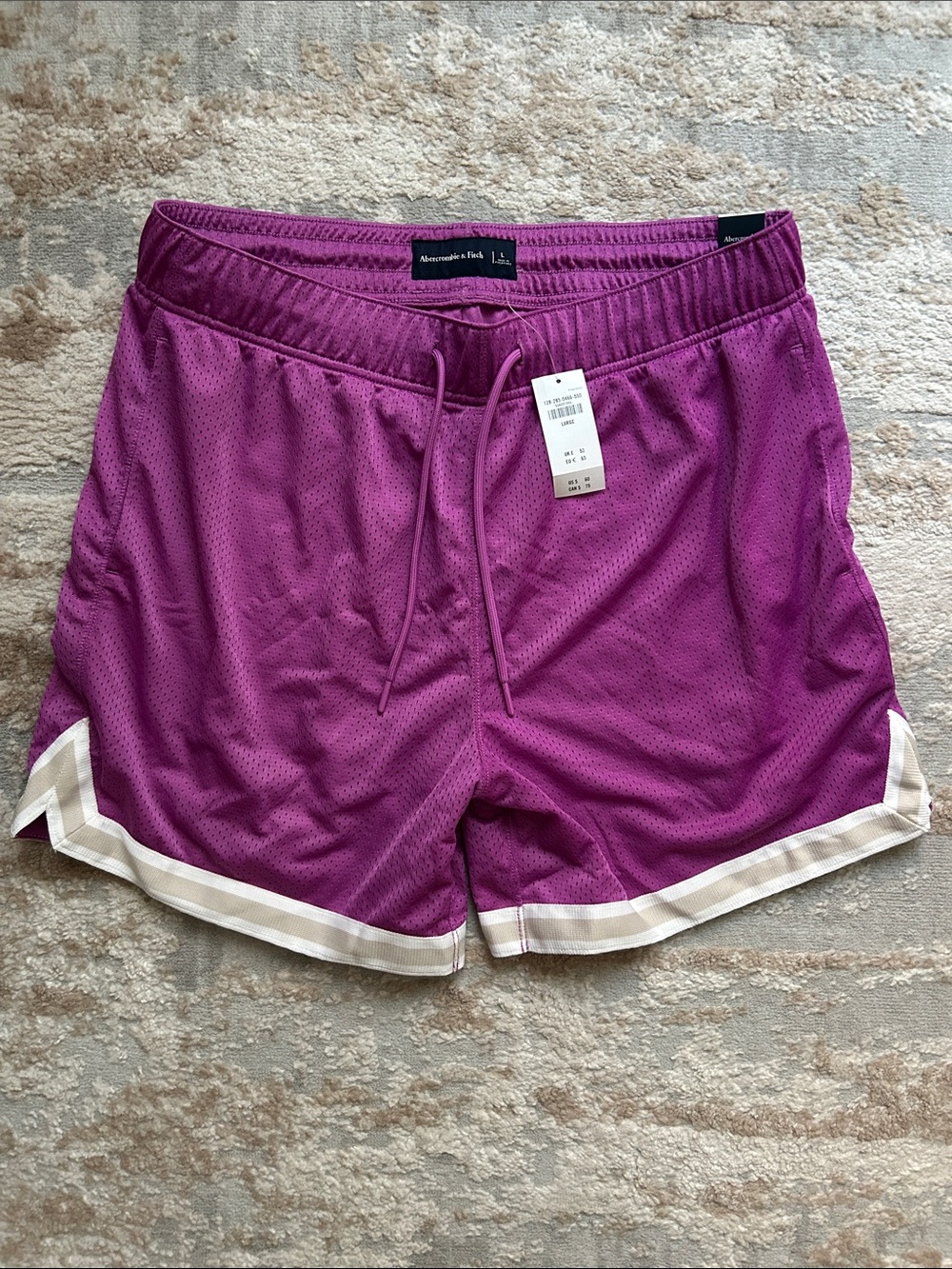 Abercrombie & Fitch Purple Mesh Athletic Shorts with Cream/White Trim - Size L